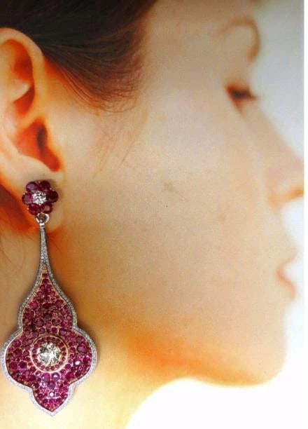 GIA Certified 35.27ct Natural Ruby Diamonds Dangle earrings 18kt Premier 12353** - 2