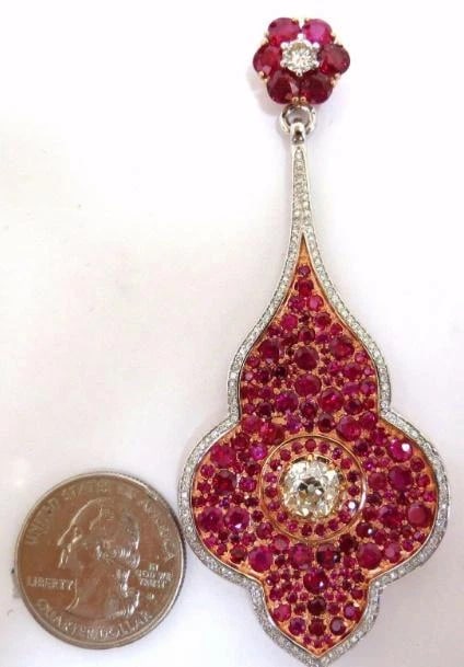 GIA Certified 35.27ct Natural Ruby Diamonds Dangle earrings 18kt Premier 12353** - 9