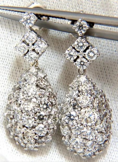 6.50ct. Natural Round Diamonds Dangle Pear Cocktail Earrings 14kt 12357** - 4