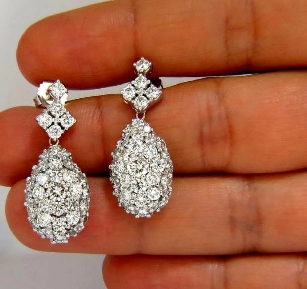 6.50ct. Natural Round Diamonds Dangle Pear Cocktail Earrings 14kt 12357** - 5