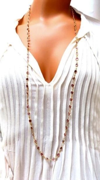 46ct Natural Pink Spinel Diamonds Yard Necklace 14kt Gold 12333** - 2