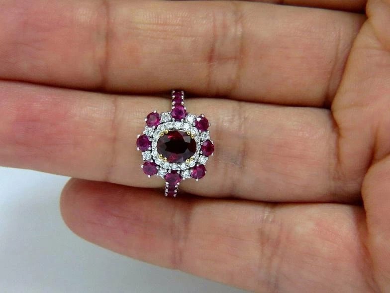 GIA Certified 2.92 Carat Natural Ruby Diamond Ring 14kt Cluster 12346** - 5