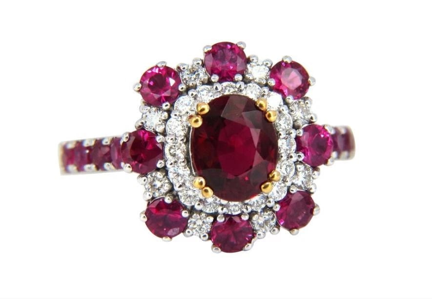 GIA Certified 2.92 Carat Natural Ruby Diamond Ring 14kt Cluster 12346** - 7