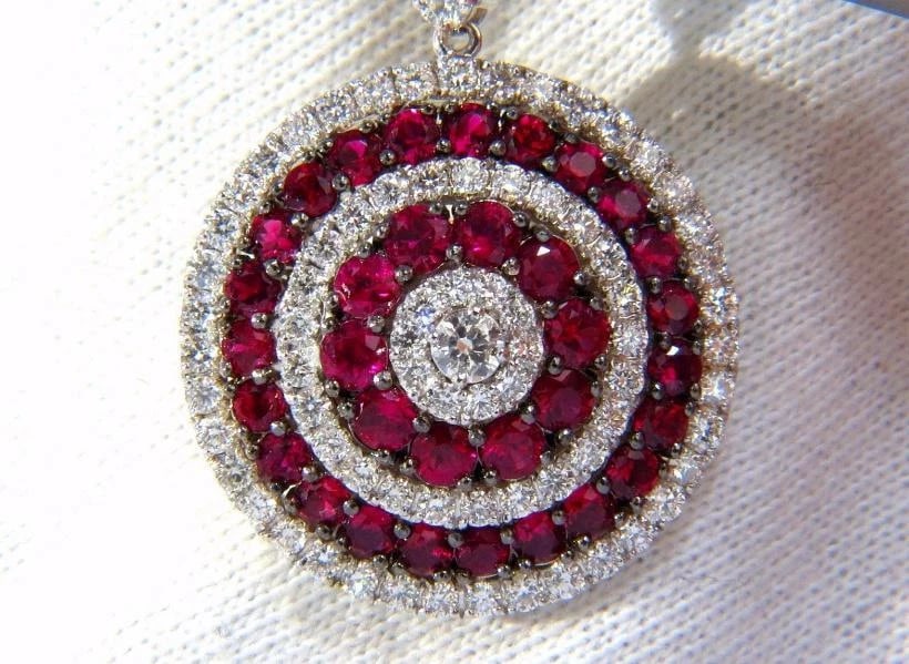 9.74ct Natural Ruby Diamond Dangling Earrings 18kt Roulette Bullseye Ref 12323** - 5