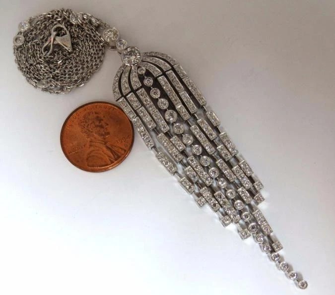 Diamonds Dangling Chandelier 3.50ct Pendant Station Necklace 18kt Ref 12318** - 3