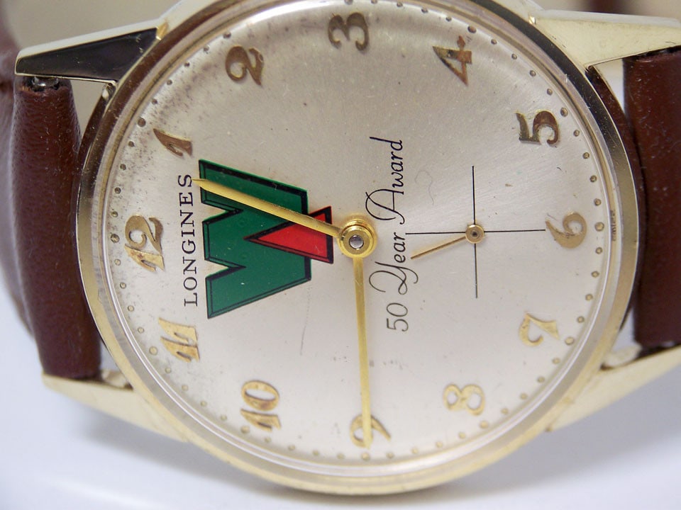 Vintage 14k LONGINES Mens Winding Watch Cal 370* 50 Years AWARD* EXLNT - 3