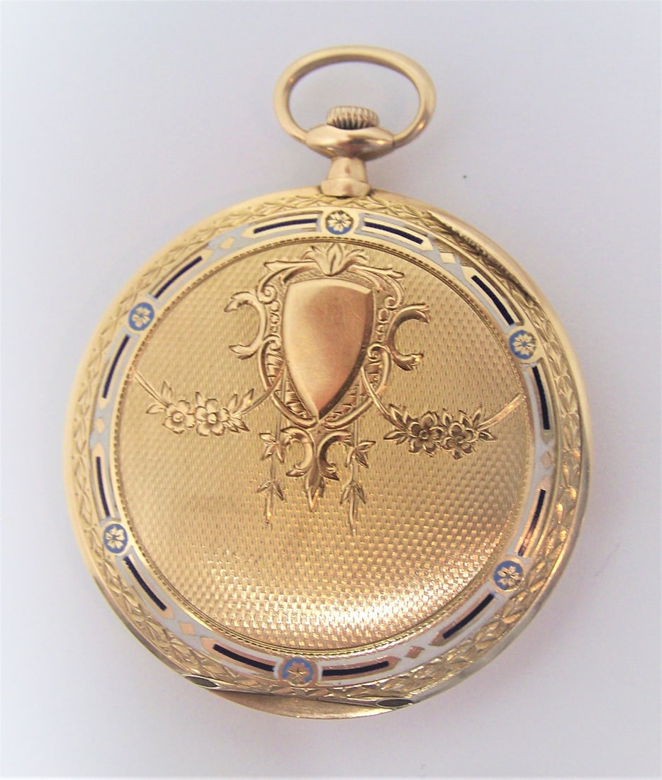 Antique 14k LONGINES Unisex Pocket watch c.1912* 47 mm w/Enamel Ornaments* EXLNT - 2