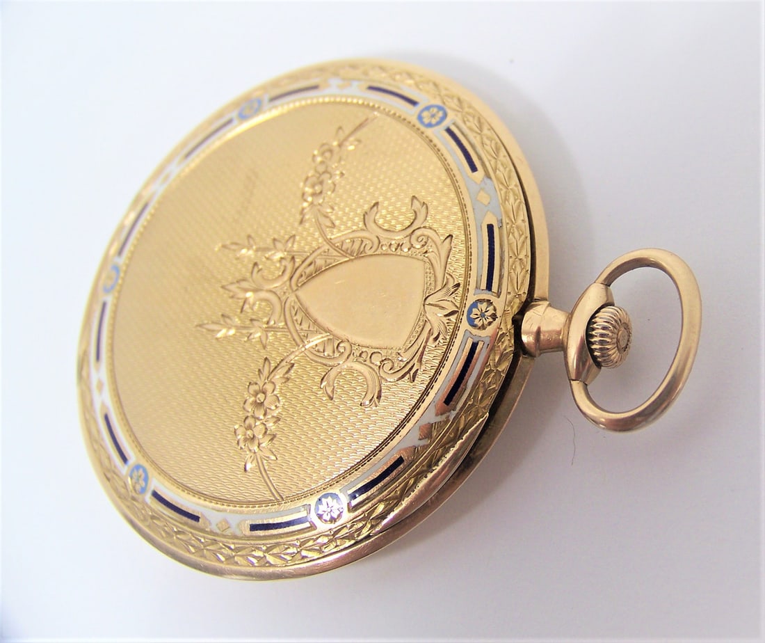 Antique 14k LONGINES Unisex Pocket watch c.1912* 47 mm w/Enamel Ornaments* EXLNT - 6