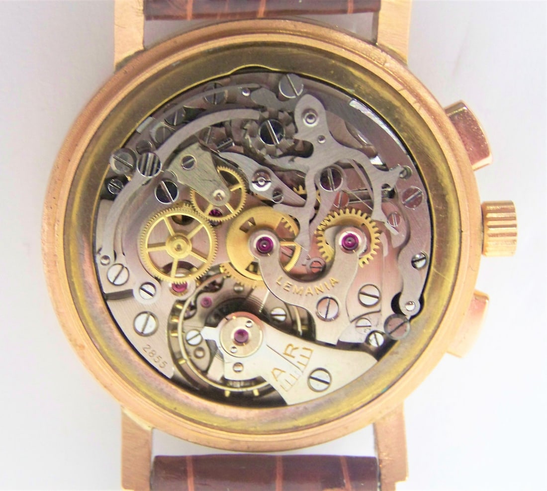 Vintage Mens 18k Rose LEMANIA Chronograph Watch Cal 2855* c.1950s* EXLNT* RARE - 10