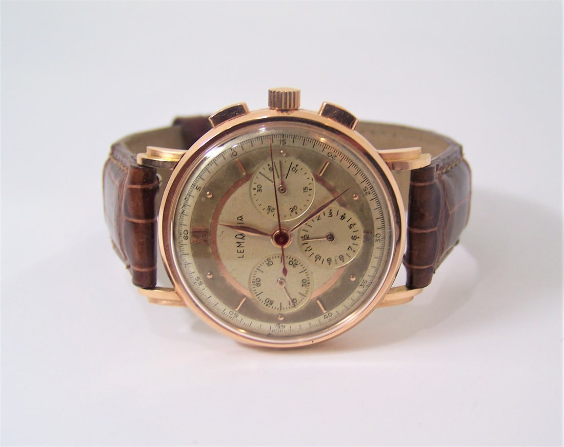 Vintage Mens 18k Rose LEMANIA Chronograph Watch Cal 2855* c.1950s* EXLNT* RARE - 3