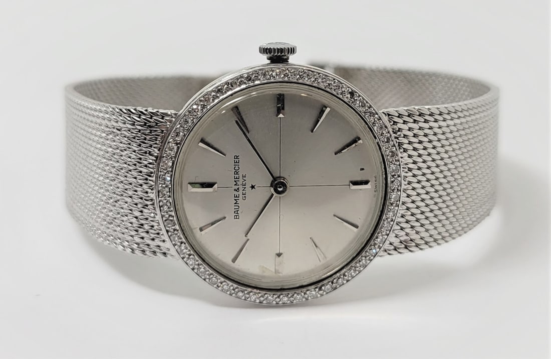 Vintage 14k White Gold BAUME & MERCIER Ladies Winding Watch with Diamond Bezel - 2