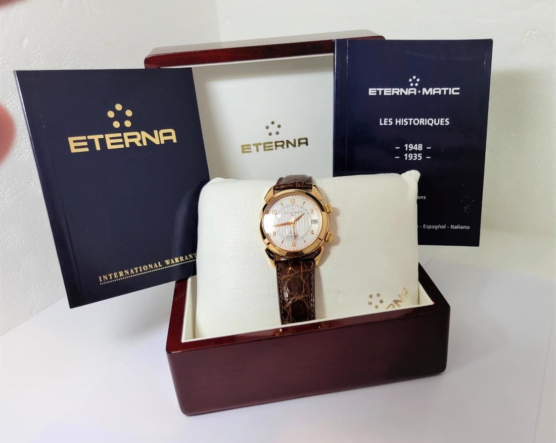 Mens Solid 18k Gold ETERNA-MATIC REVEIL Automatic Alarm Watch 8505.69 Limited! - 8