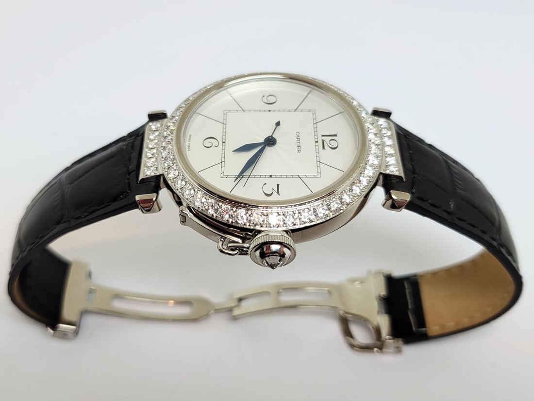 Unisex 18k White Gold CARTIER PASHA With Diamonds Automatic Watch Ref 2727* 42mm - 9