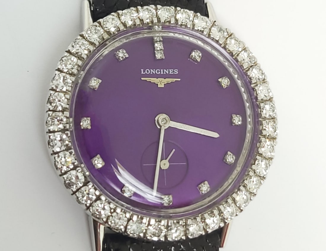 Vintage 14k White LONGINES Winding Watch Ref 179 c.1950s Cal 23Z with Diamonds - 8