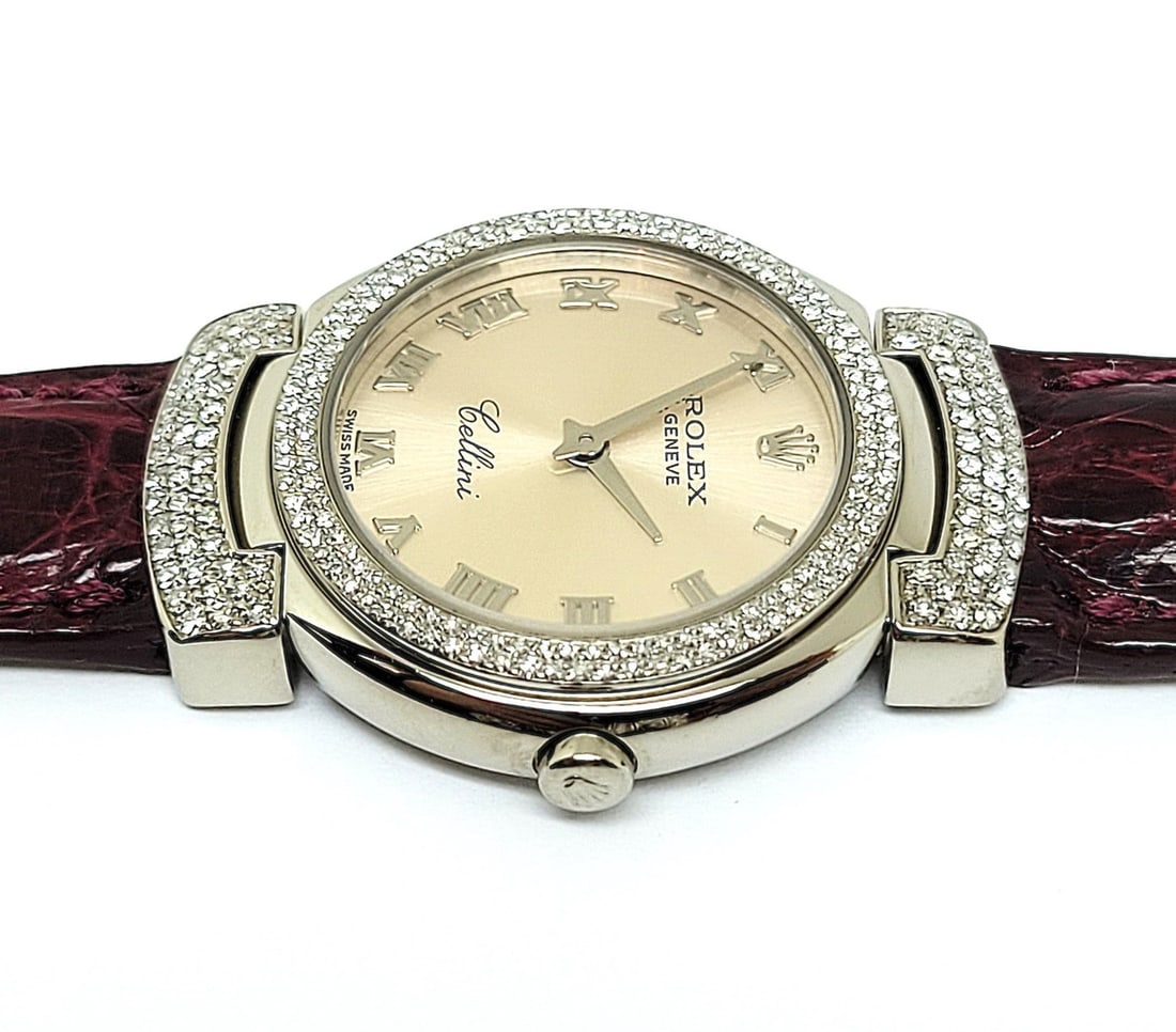 Ladies Solid 18k White ROLEX CELLINI Watch with Factory Diamonds Ref. 6673 EXLNT - 7