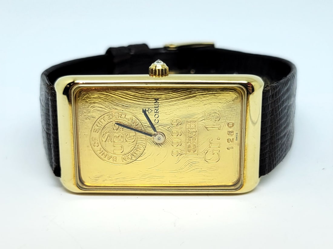 18k CORUM Mens Winding Watch 55400 with 24K INGOT BAR 15 GR Diamond Crown* EXLNT - 3