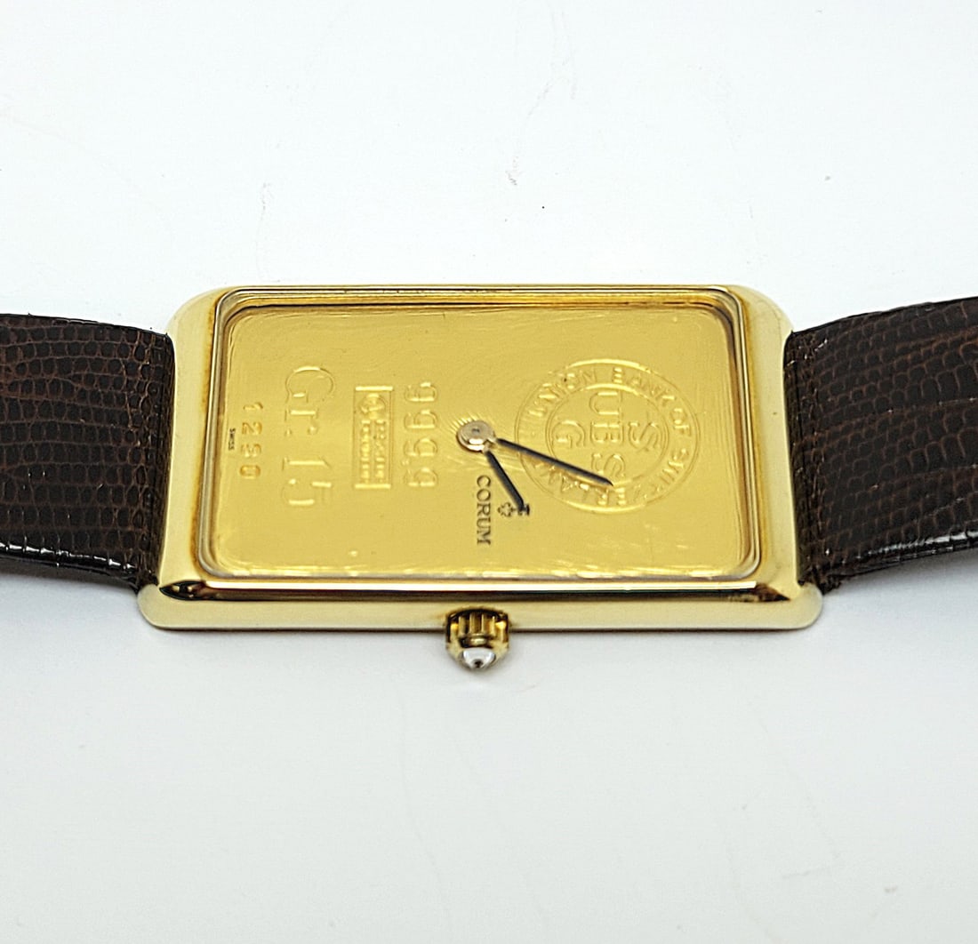 18k CORUM Mens Winding Watch 55400 with 24K INGOT BAR 15 GR Diamond Crown* EXLNT - 8