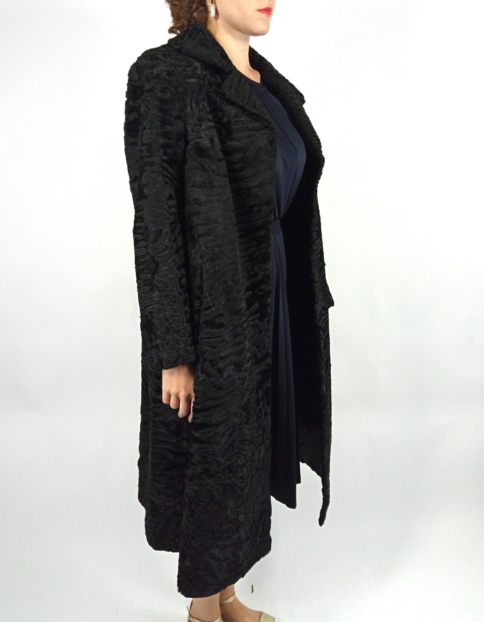 BLACK PERSIAN LAMB FUR COAT EU: XL ; US: 18 - 5