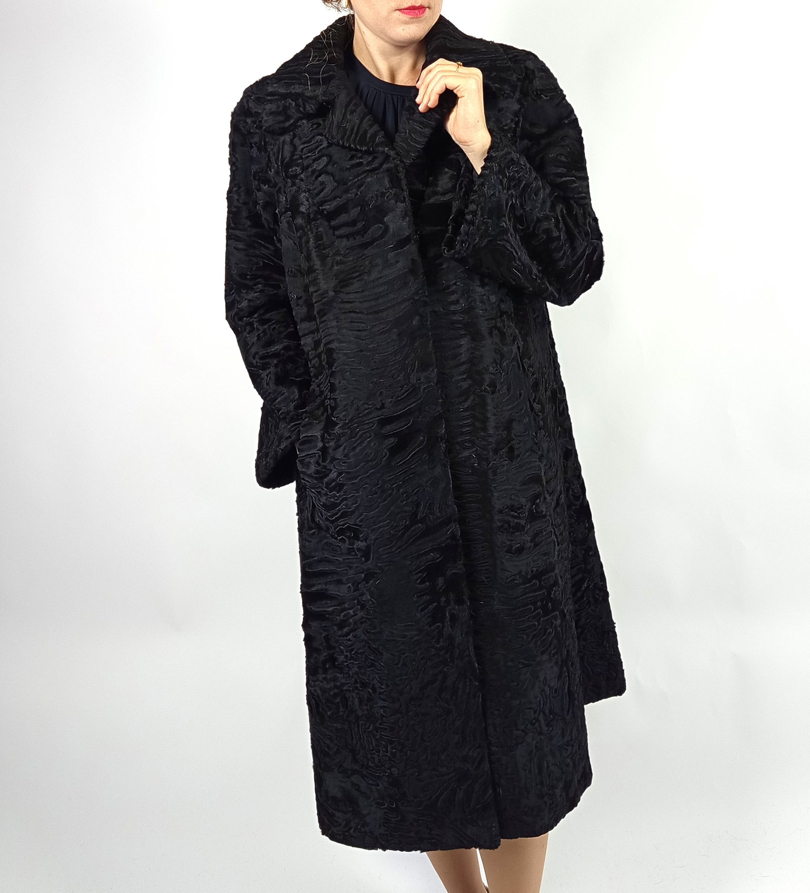 BLACK PERSIAN LAMB FUR COAT EU: XL ; US: 18 - 8