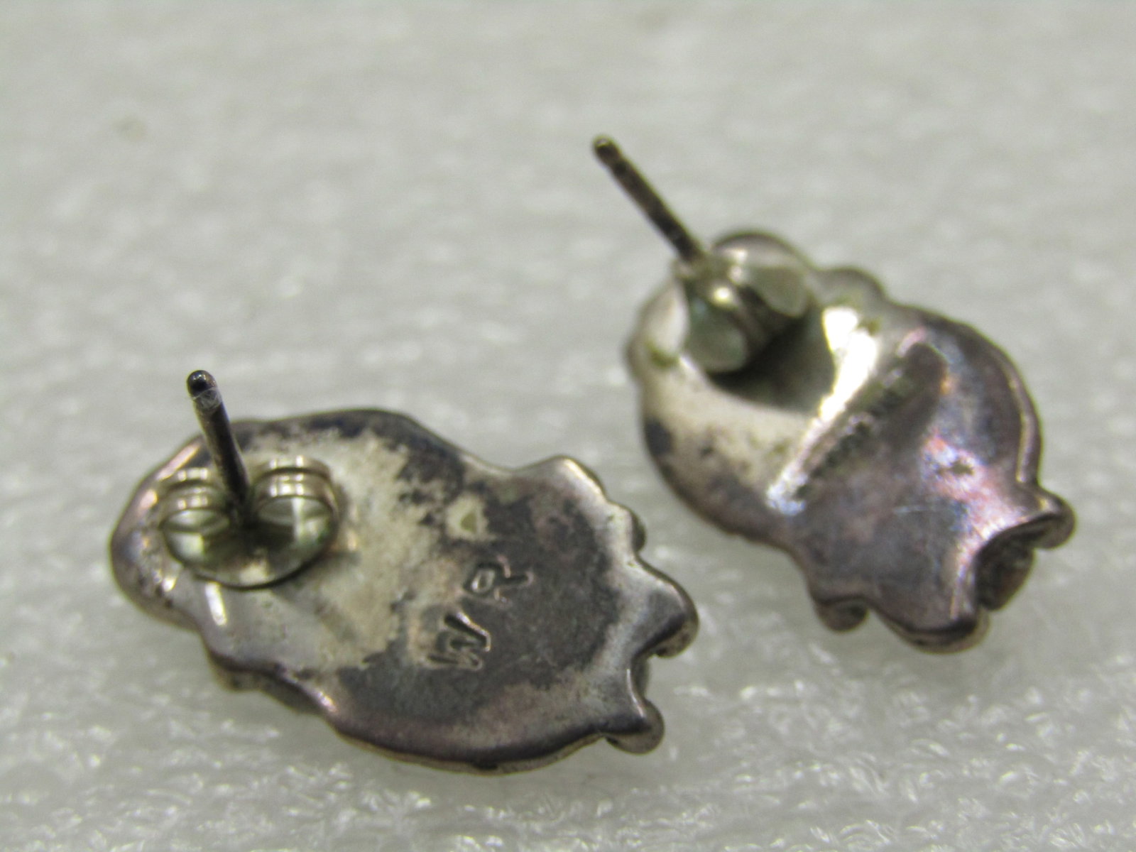 Vintage Sterling Southwestern Turquoise Coral Earrings Signed W.R. - 4