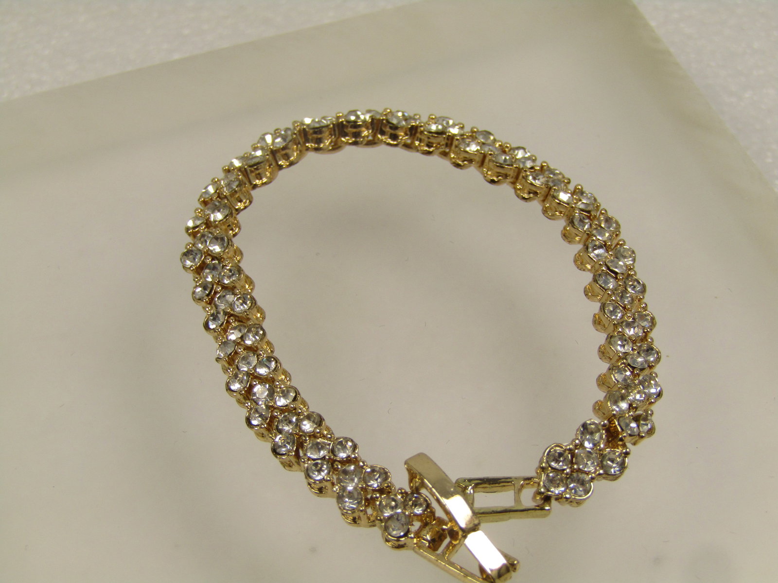 Gold Tone Rhinestone V Link Tennis Bracelet, 6.75", 1990's - 3