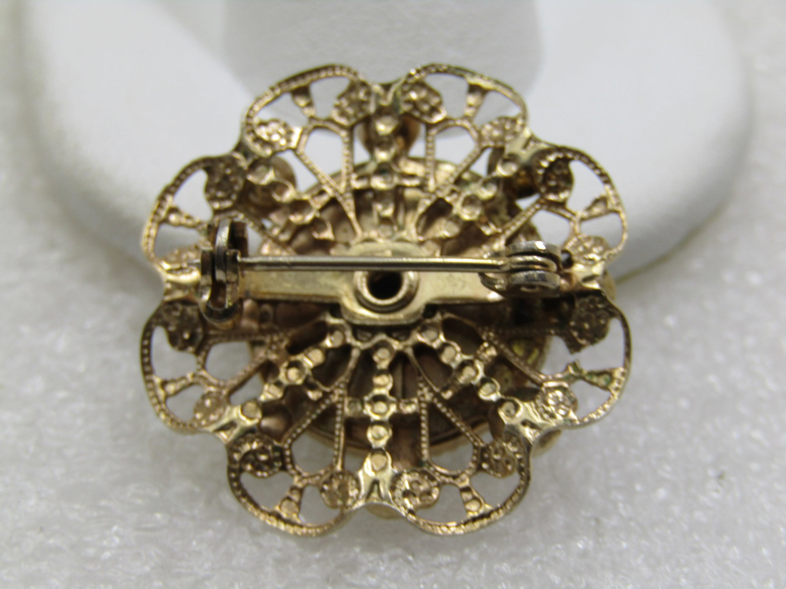 Vintage Black White Cameo Filgiree Brooch wiith Rhinestones, 1950's-1960's - 4