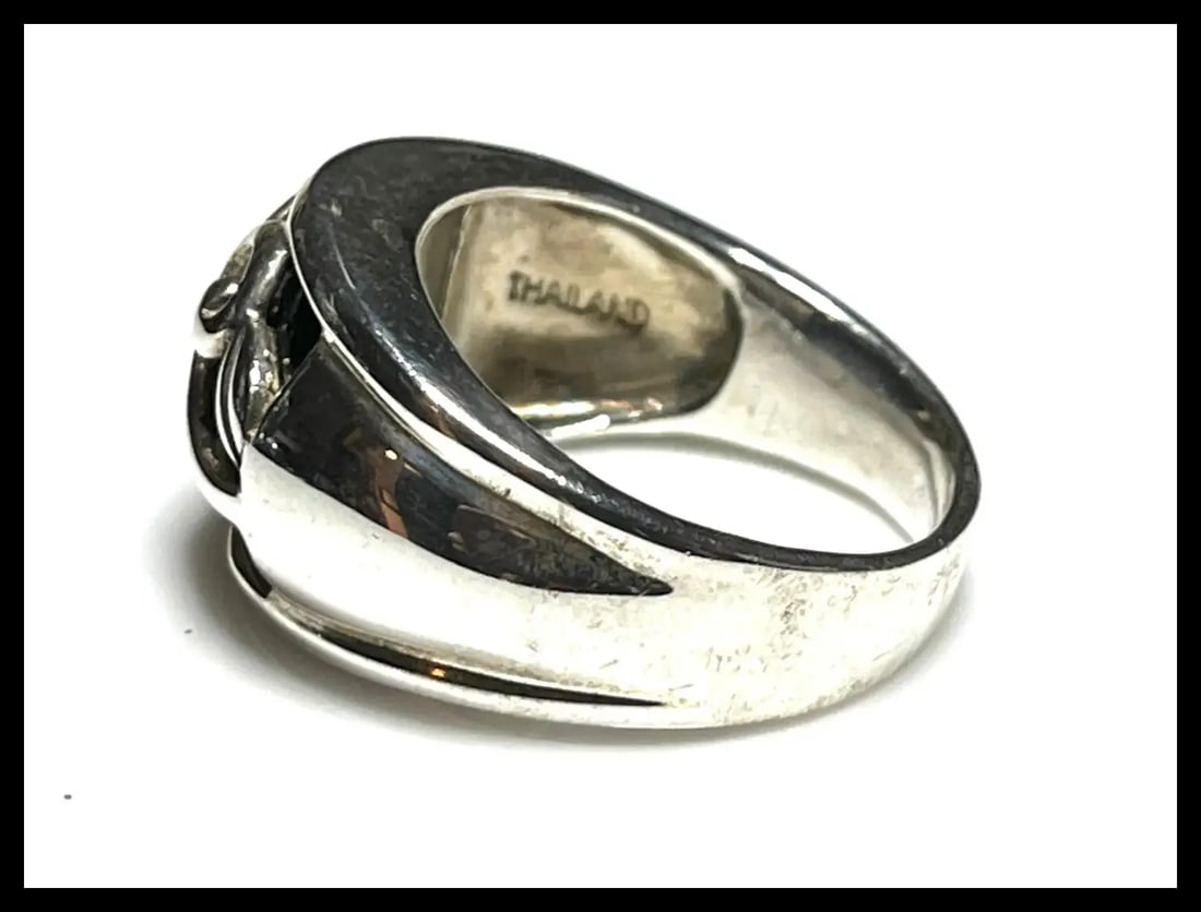 Vintage Black Onyx Vines Sterling Silver Ring - 6