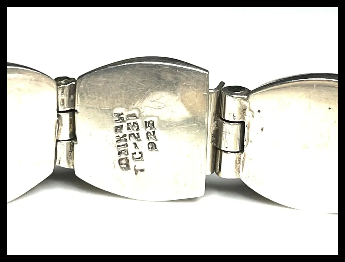Vintage Mexican Sterling Silver & Semi-Precious Stone Inlay Bracelet - 6