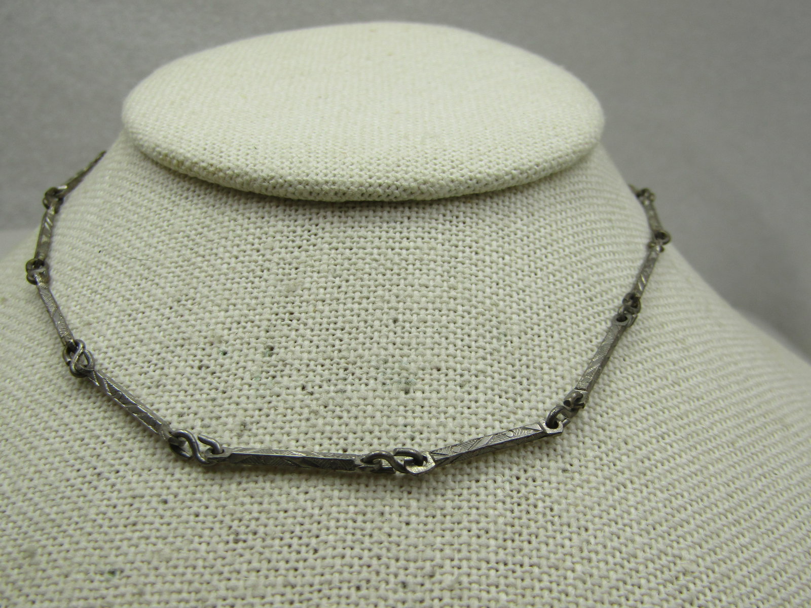 Vintage 13" Watch Chain, Silvertone Bar Link, 1930's-1940's - 6