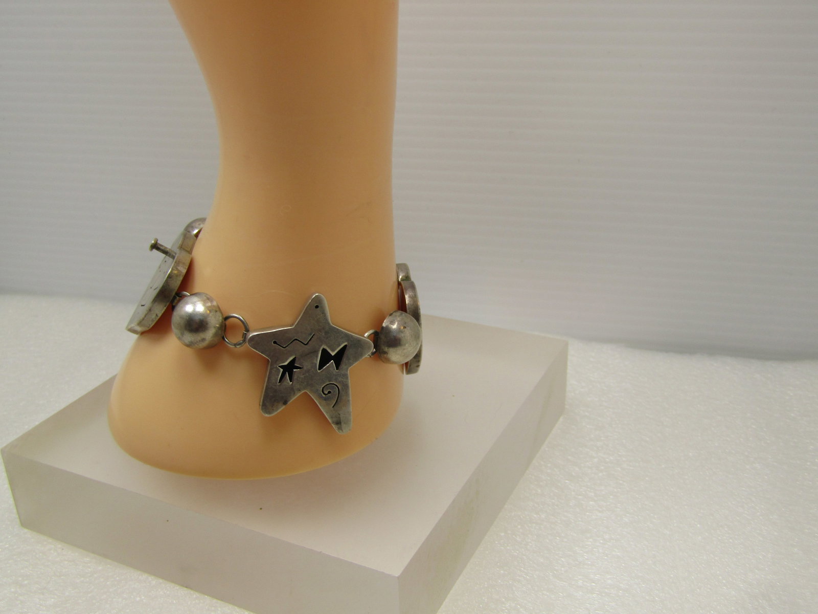 Vintage Sterling Hearts & Stars Bracelet, Thick Links 7" Signed Far Fetched, 1980's - 7