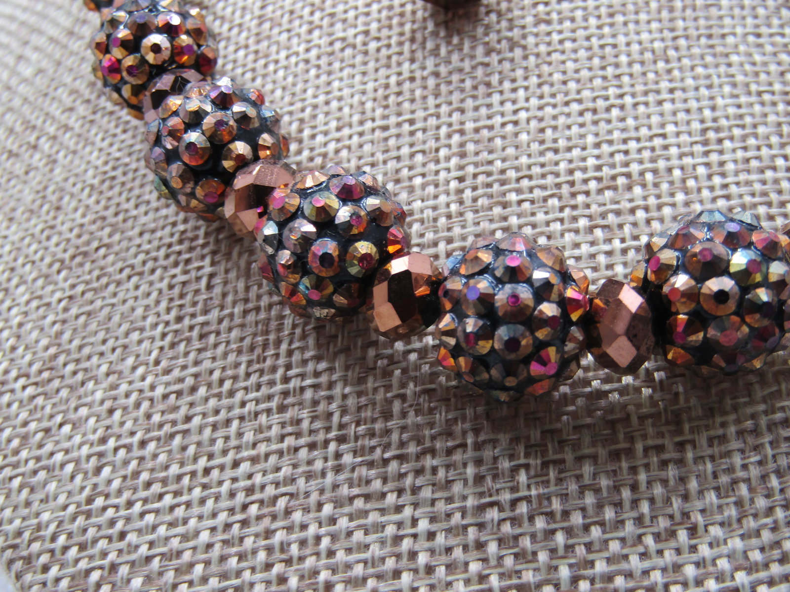 Vintage Copper Metallic Beaded Necklace & Earrings Set, 22" - 4