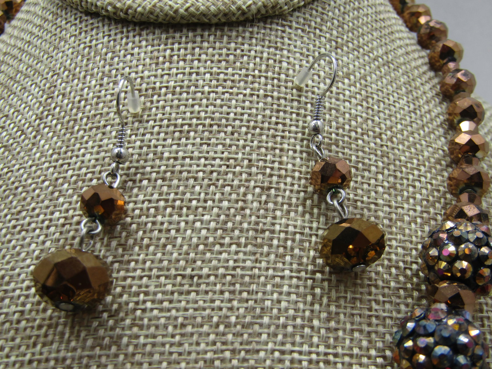 Vintage Copper Metallic Beaded Necklace & Earrings Set, 22" - 5