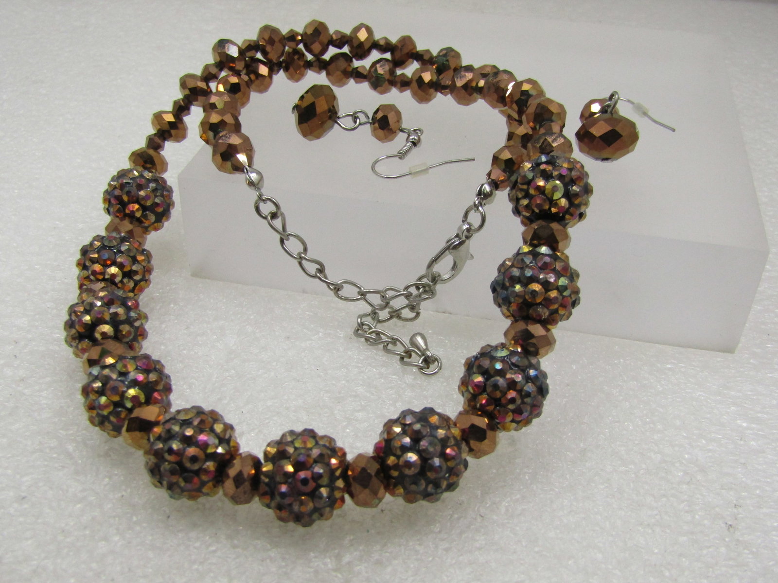 Vintage Copper Metallic Beaded Necklace & Earrings Set, 22" - 6