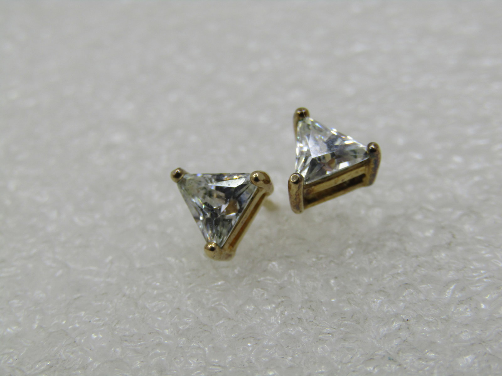 Sterling Triangular CZ Pierced Earring Studs. Gold Over Silver, Signed - 2