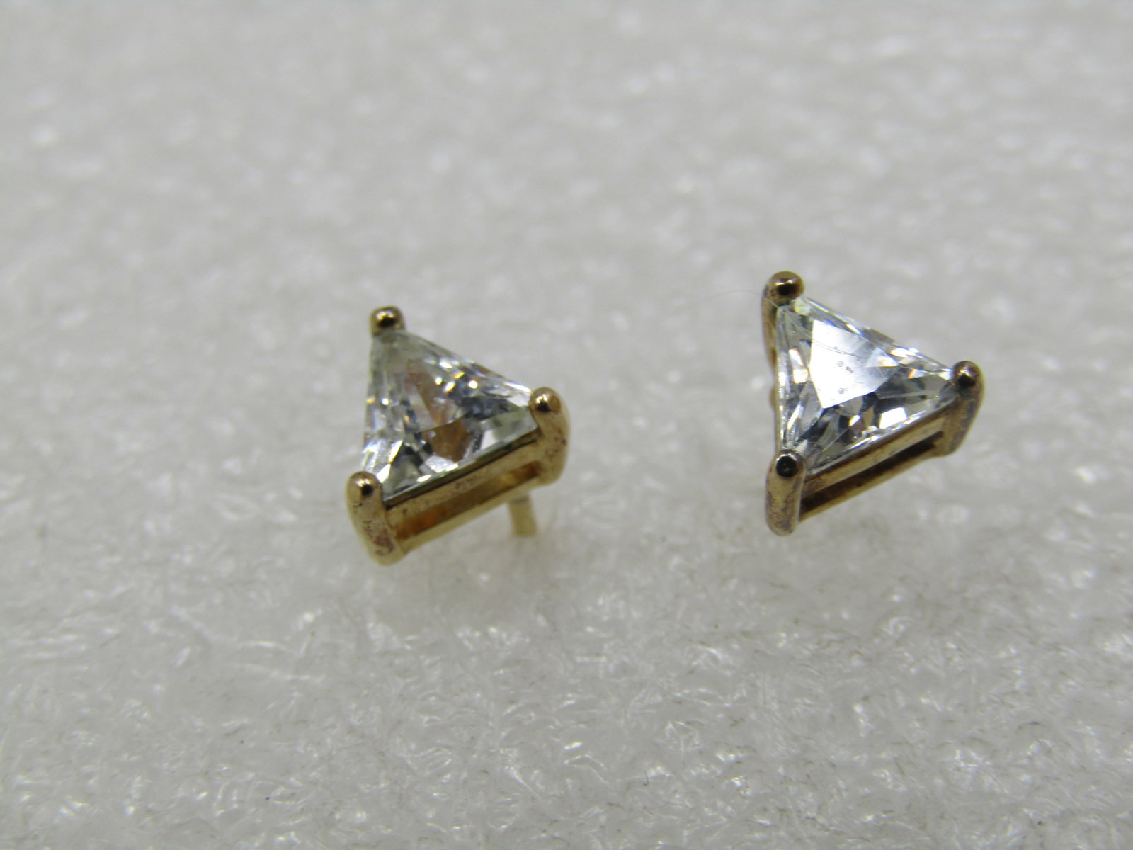 Sterling Triangular CZ Pierced Earring Studs. Gold Over Silver, Signed - 3
