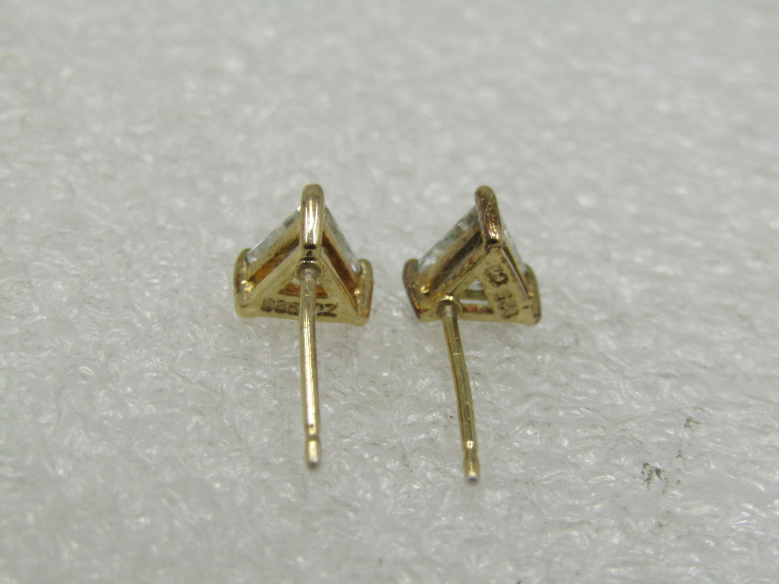 Sterling Triangular CZ Pierced Earring Studs. Gold Over Silver, Signed - 4