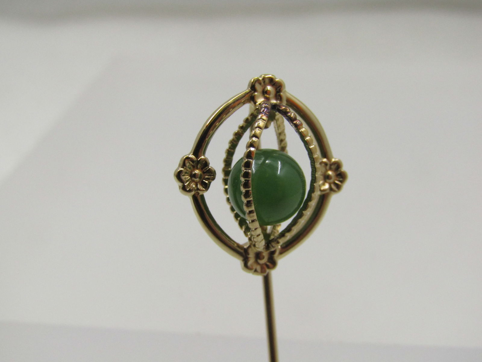 Vintage 14kt G.F. Genuine Jade Stick Pin, Amco Jewels, In Box, 1960's-1970's - 2