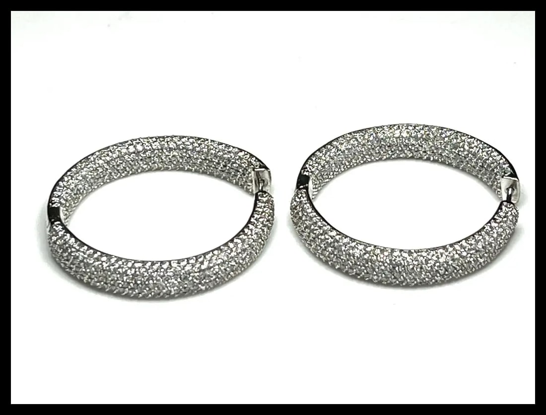 Estate Oversized Inside/Outside Pave Crysal Hoop Earrings - 3