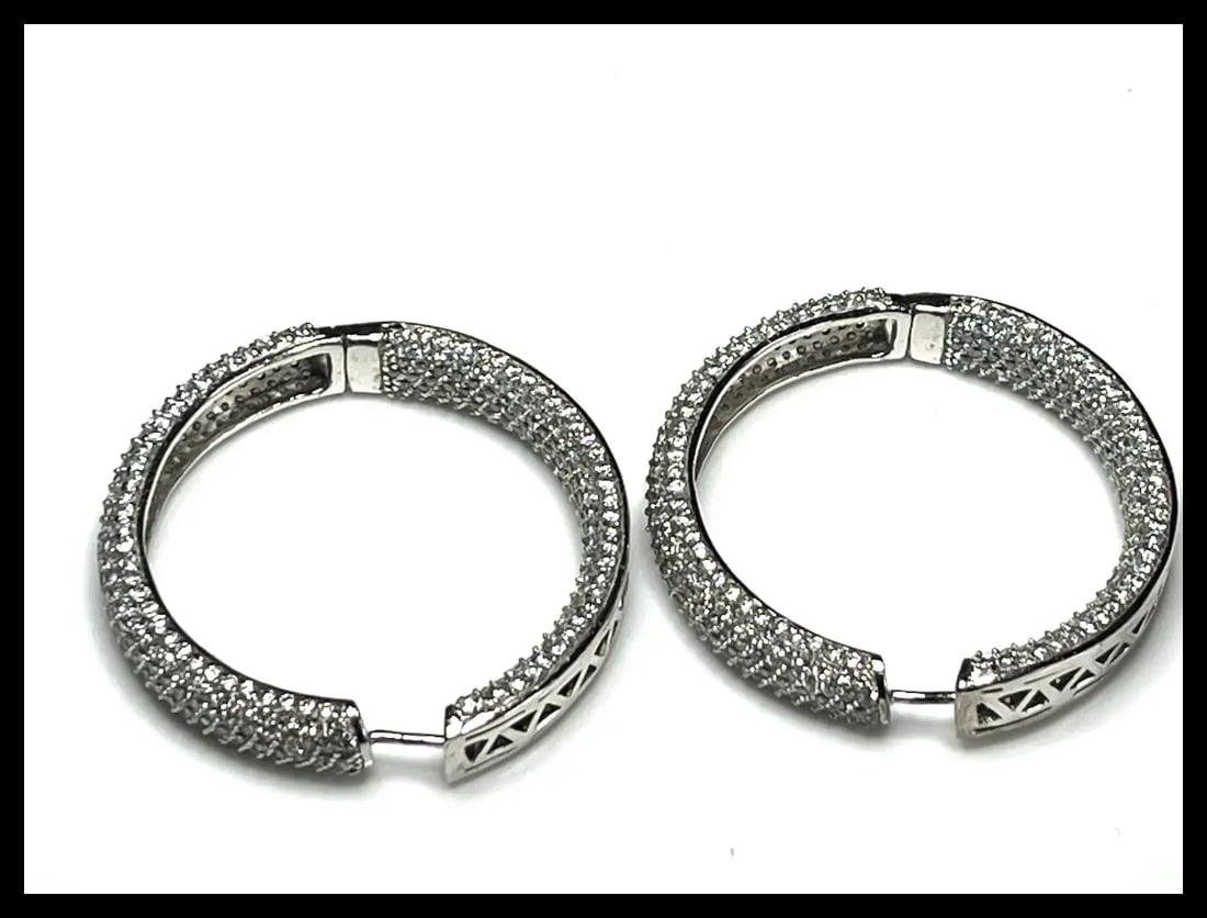 Estate Oversized Inside/Outside Pave Crysal Hoop Earrings - 4