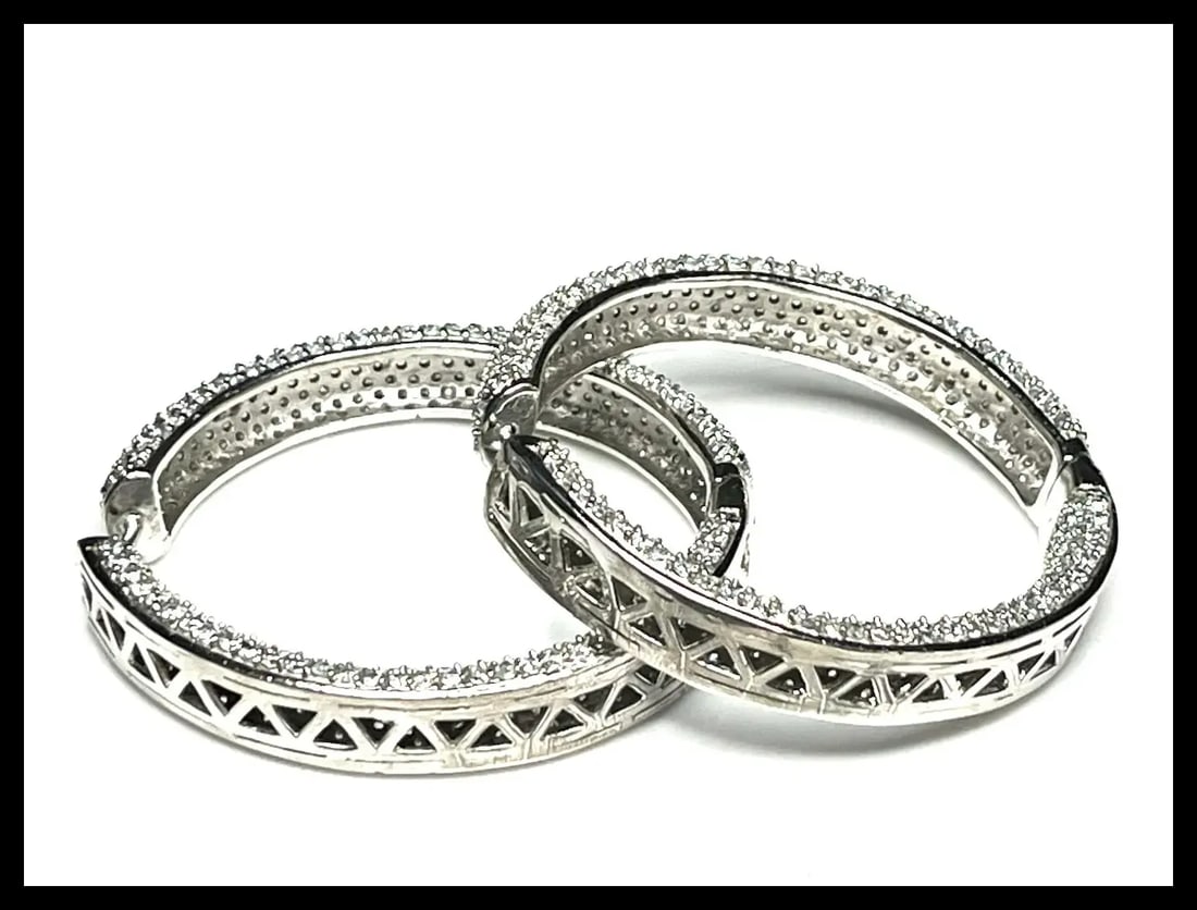 Estate Oversized Inside/Outside Pave Crysal Hoop Earrings - 5