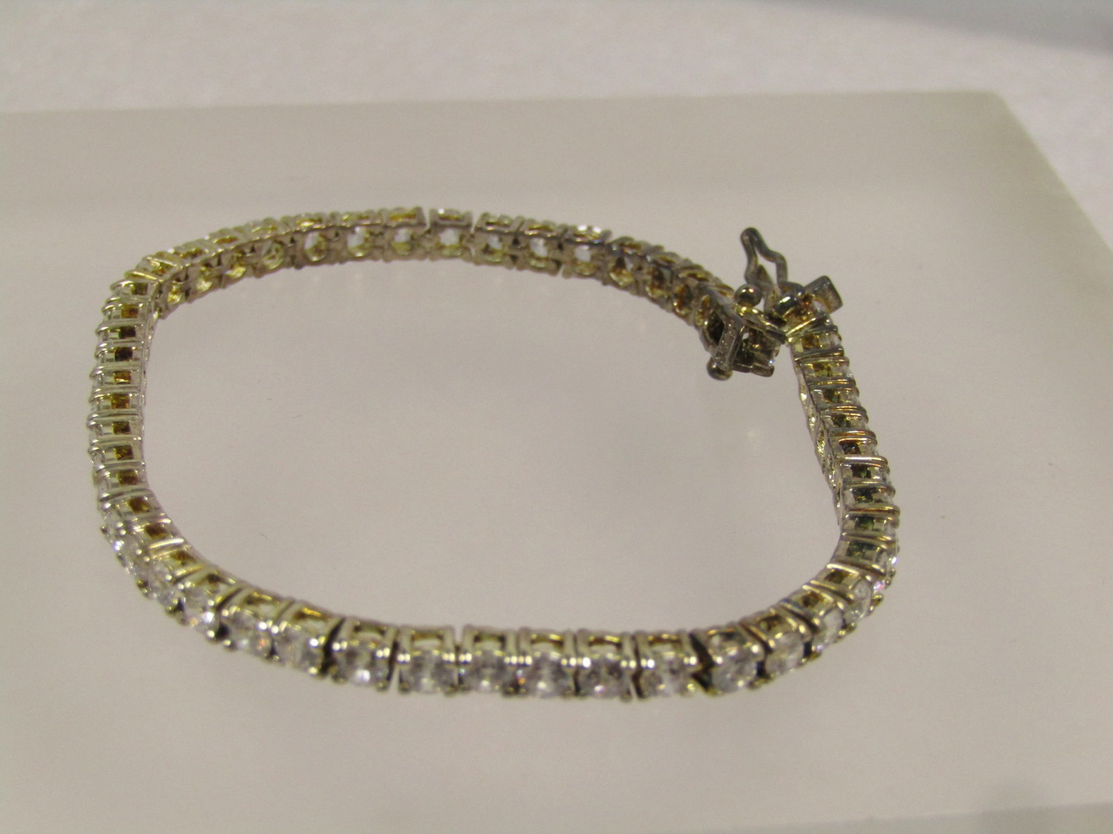 Clear CZ 3mm Wide Tennis Bracelet, Box Clasp with Safety Clips, 7", 1980's-1990's - 2