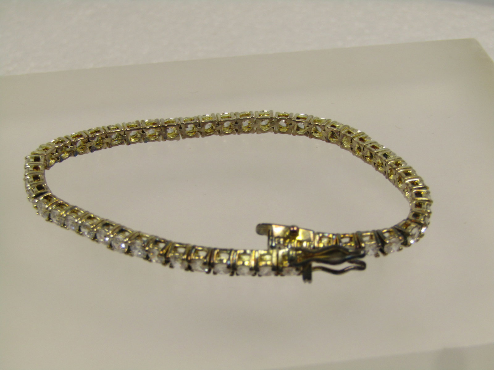 Clear CZ 3mm Wide Tennis Bracelet, Box Clasp with Safety Clips, 7", 1980's-1990's - 3