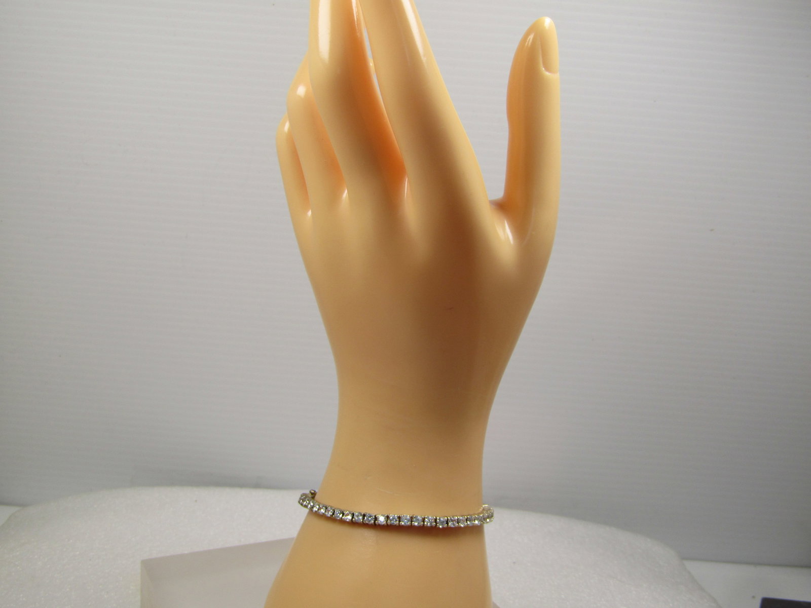 Clear CZ 3mm Wide Tennis Bracelet, Box Clasp with Safety Clips, 7", 1980's-1990's - 4