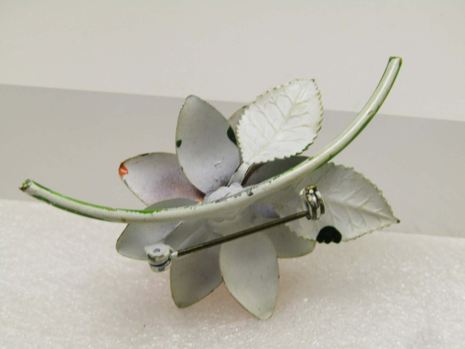 Vintage Orange & Green Enameled Floral Brooch, 1950's-1960's - 4