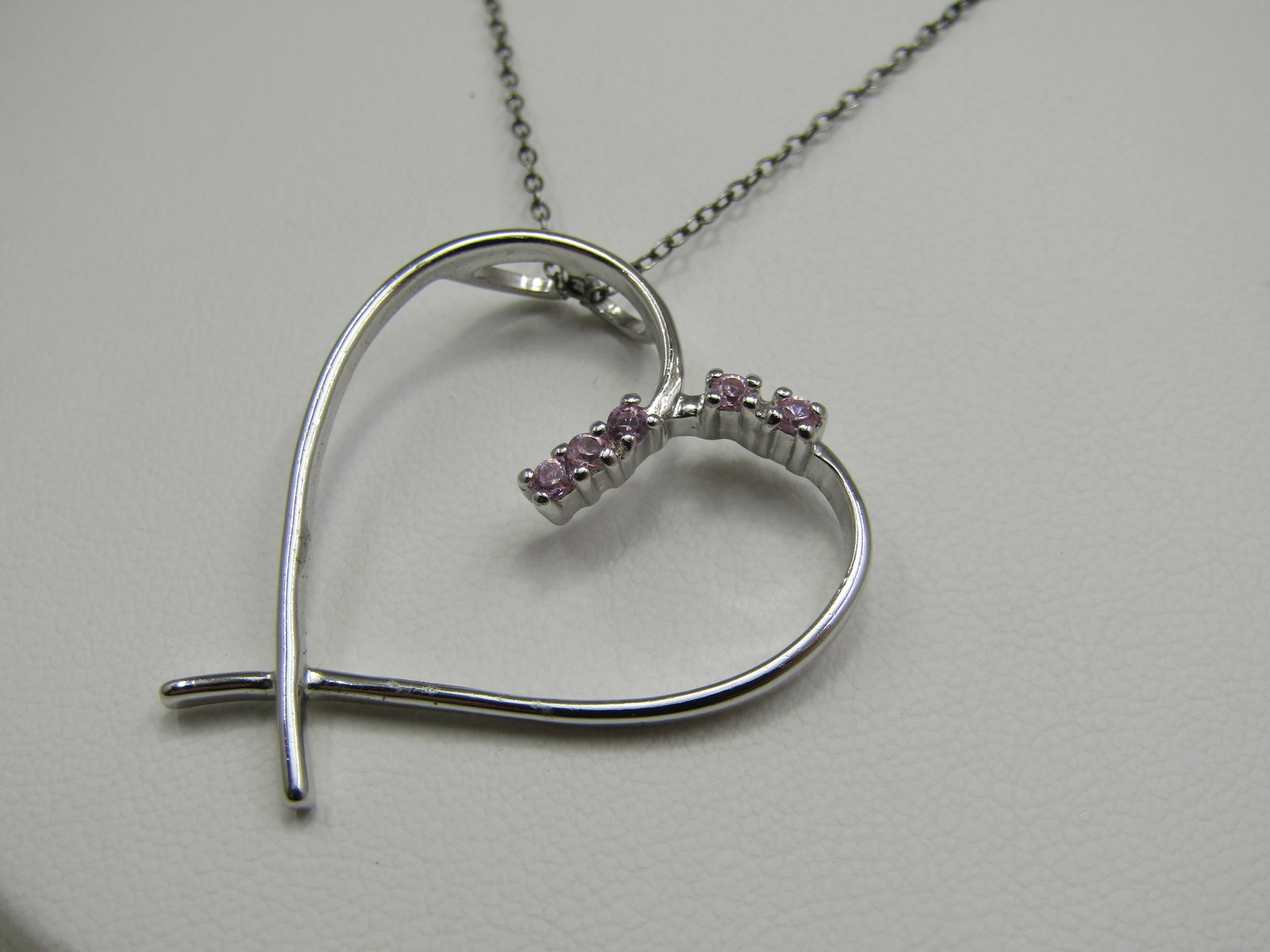 Sterling Heart Necklace, Pink Rhinestones, 20" - 4