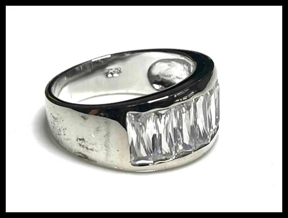 Estate Baguette CZ Half Band Statement Ring - 3