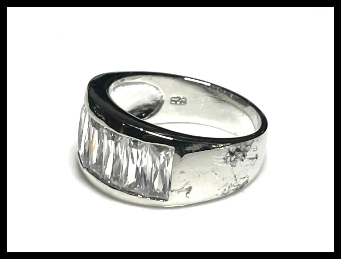 Estate Baguette CZ Half Band Statement Ring - 4