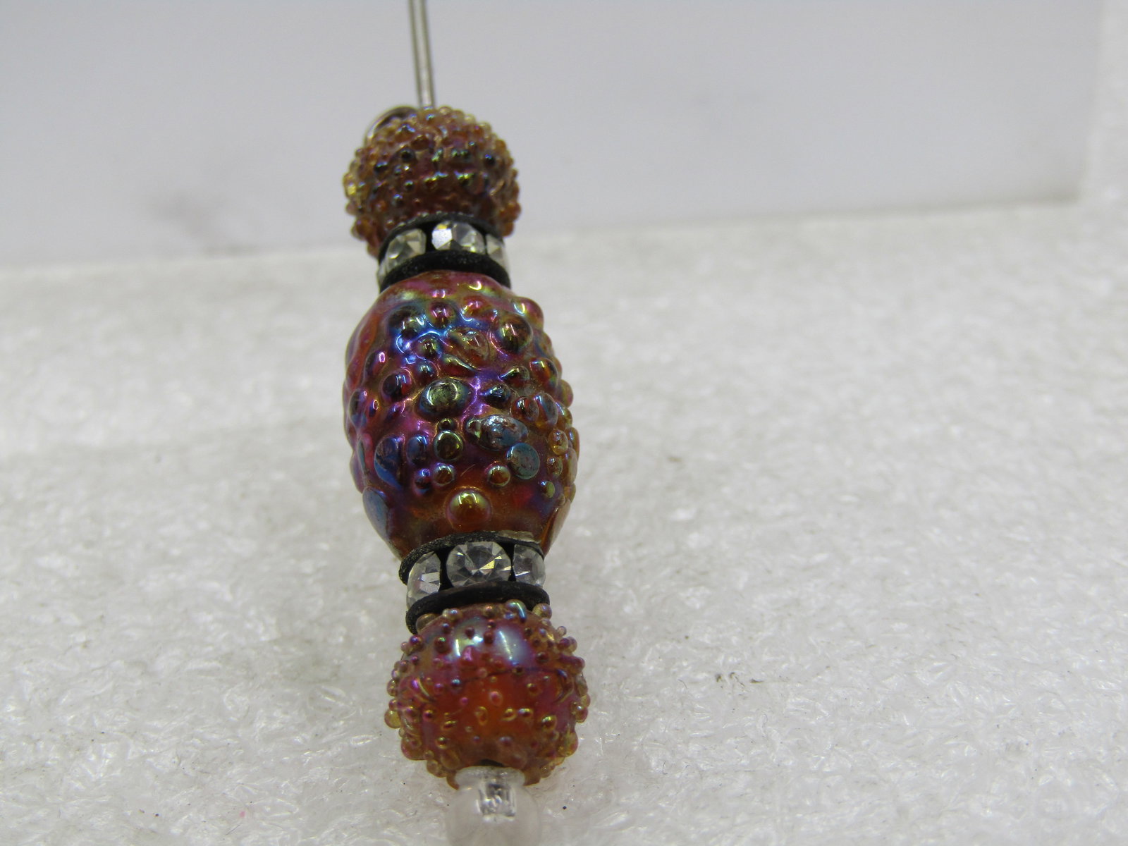 Vintage Amber Glass & Rhinestone Rondelle Stick Pin, 1940's - 5