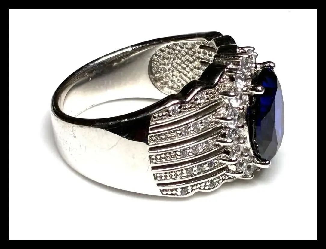 Estate Sterling Silver Blue Tanzanite Statement Ring - 5
