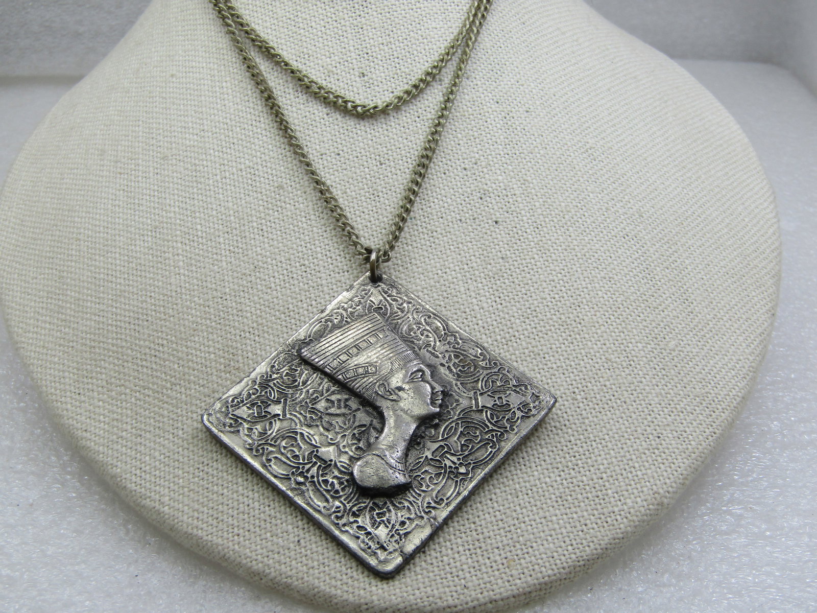 Vintage Egyptian Revival Necklace,, 25", Silver Tone, 1970's-1980's - 3